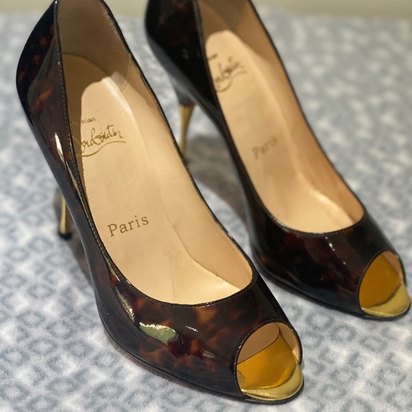 Christian Louboutin Tortoise Peep Toe Pumps - Picture 2 of 4